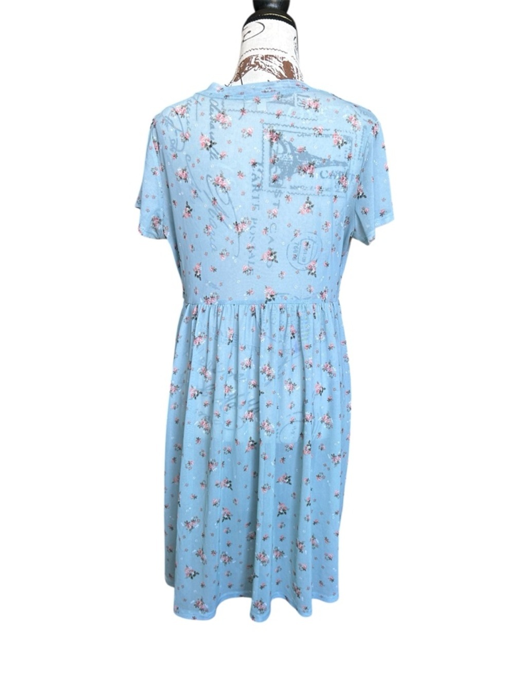 Ultra Flirt light blue floral sheer babydoll dress size medium - Picture 3 of 7